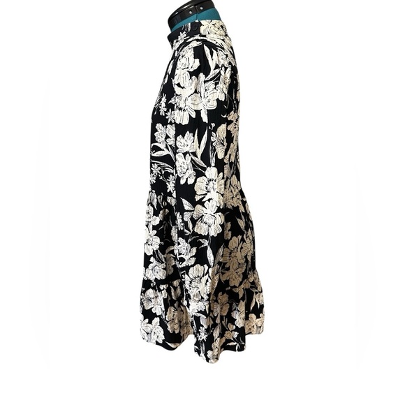 Zara Dress XS Black White Floral High Neck Mini Flair Boho Peasant Oversized - Picture 3 of 8